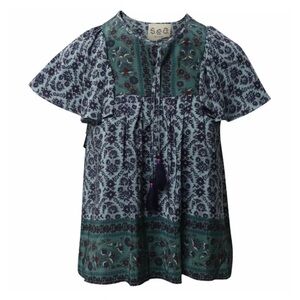 Floral Patterned Blouse with Tassels